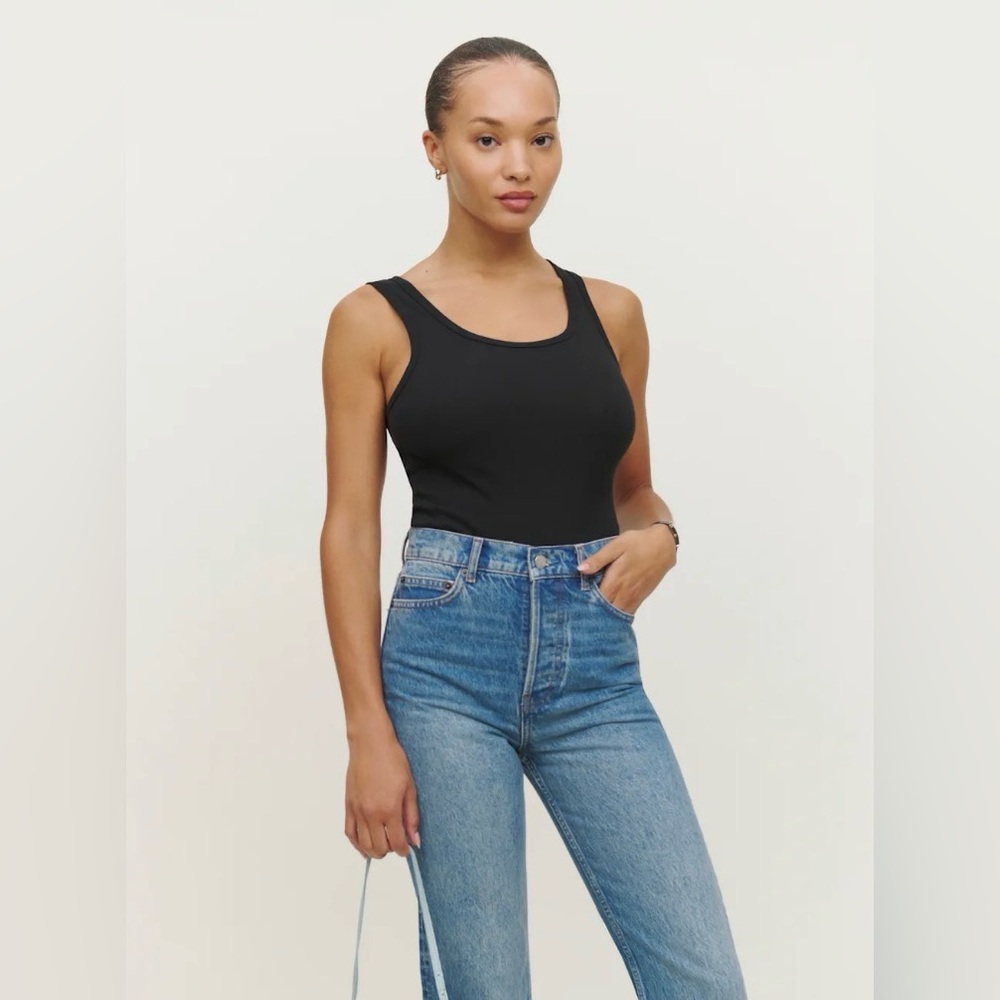 NWT Reformation Erina Black Knit Ribbed Stretch Basic Tank Organic Cotton Sz. XS